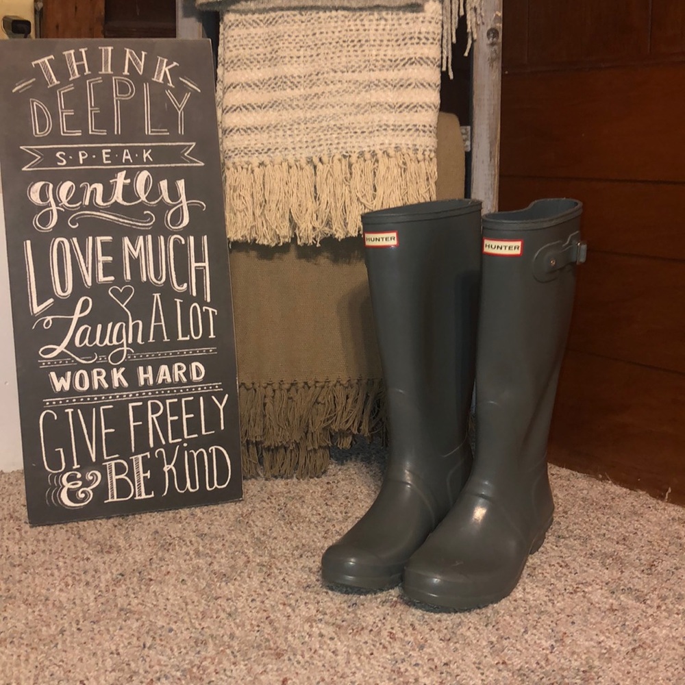Glossy Gray Tall Hunter Boots
